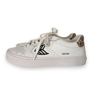 Cariuma SALVAS Unisex Sneakers White Leather with Leopard